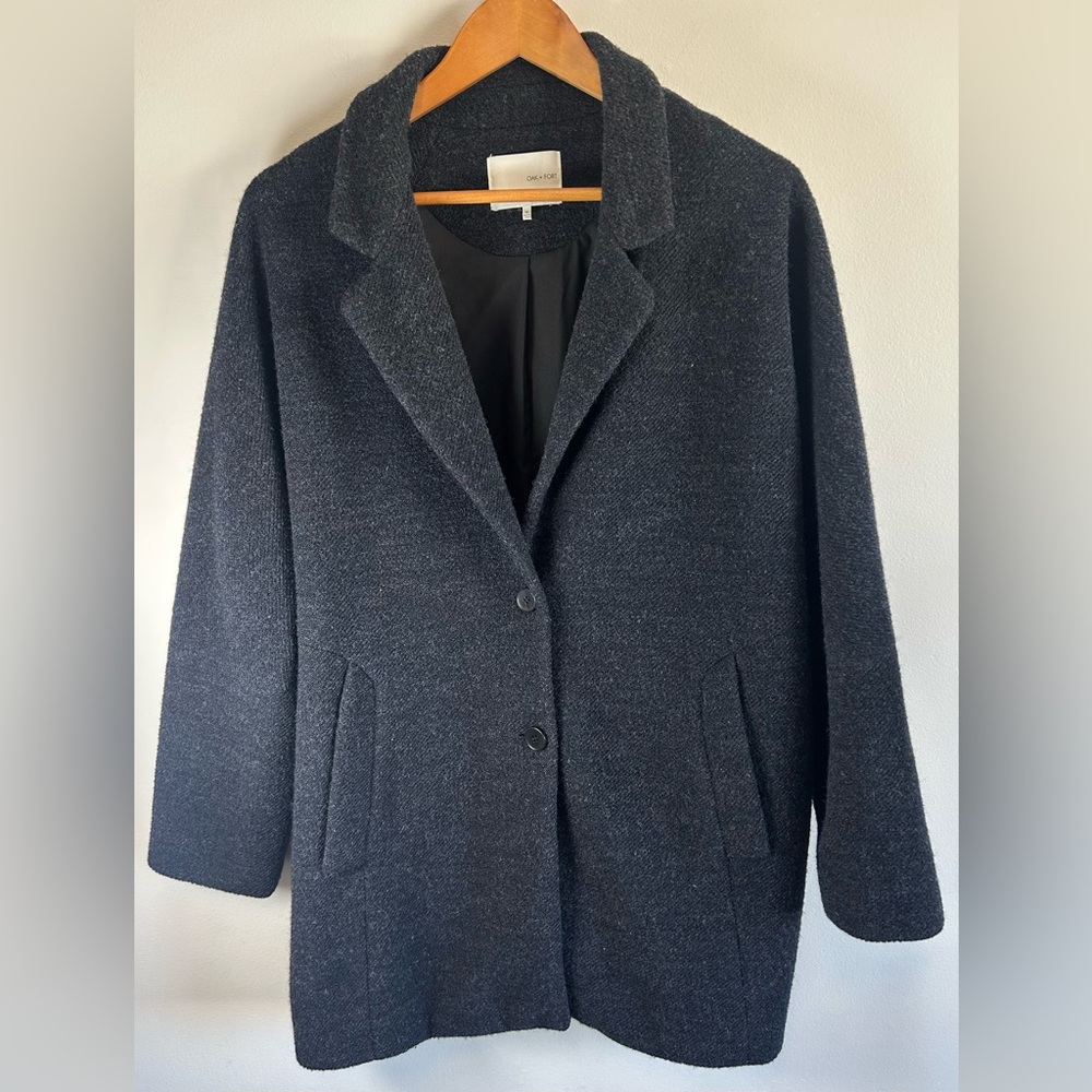 Oak + Fort Women’s Pea Coat Dark Gray Wool Blend Button-Down Size M EUC